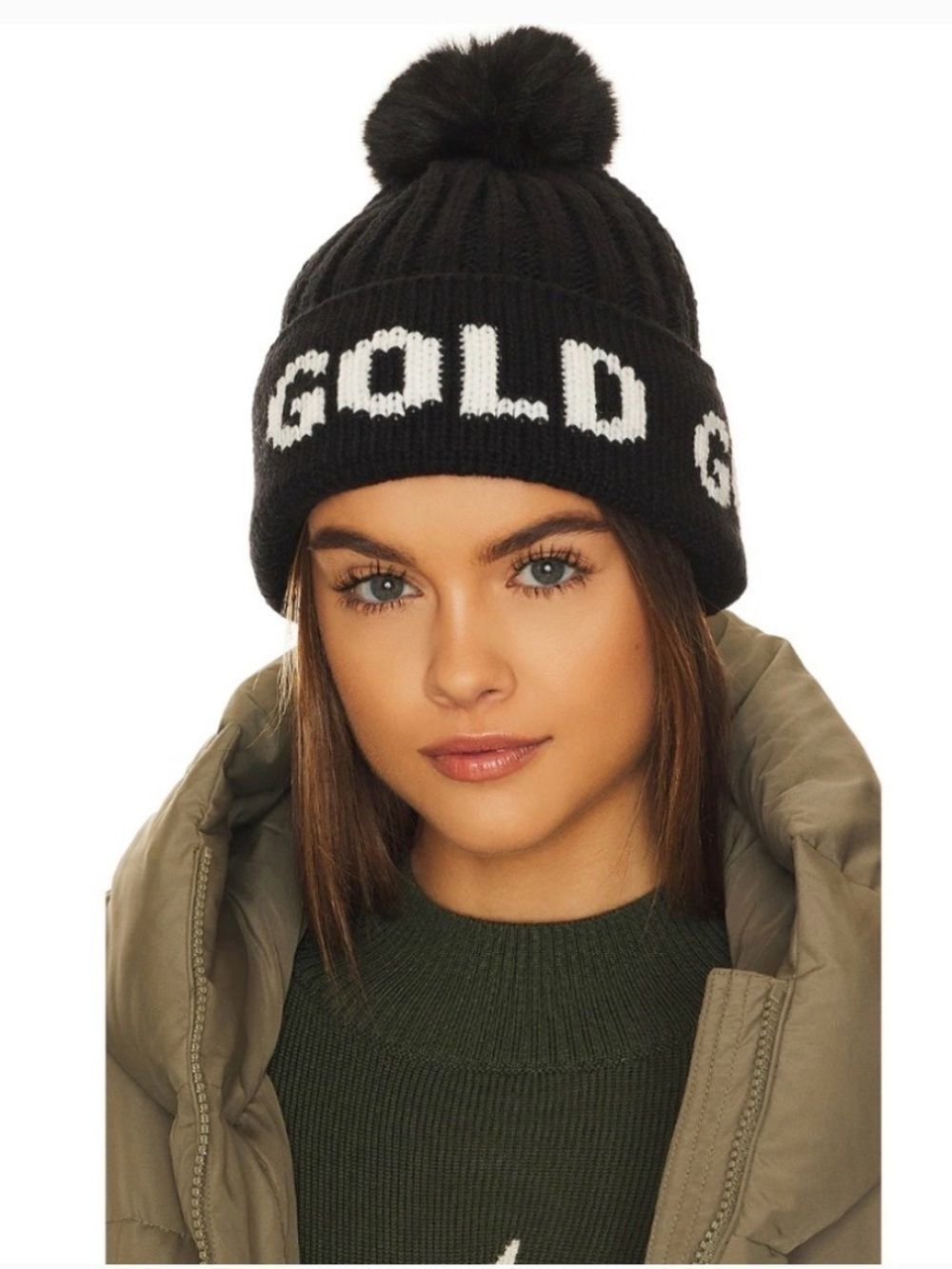 Goldbergh Ski Black Hodd Beanie Hat with Faux Fur NWT